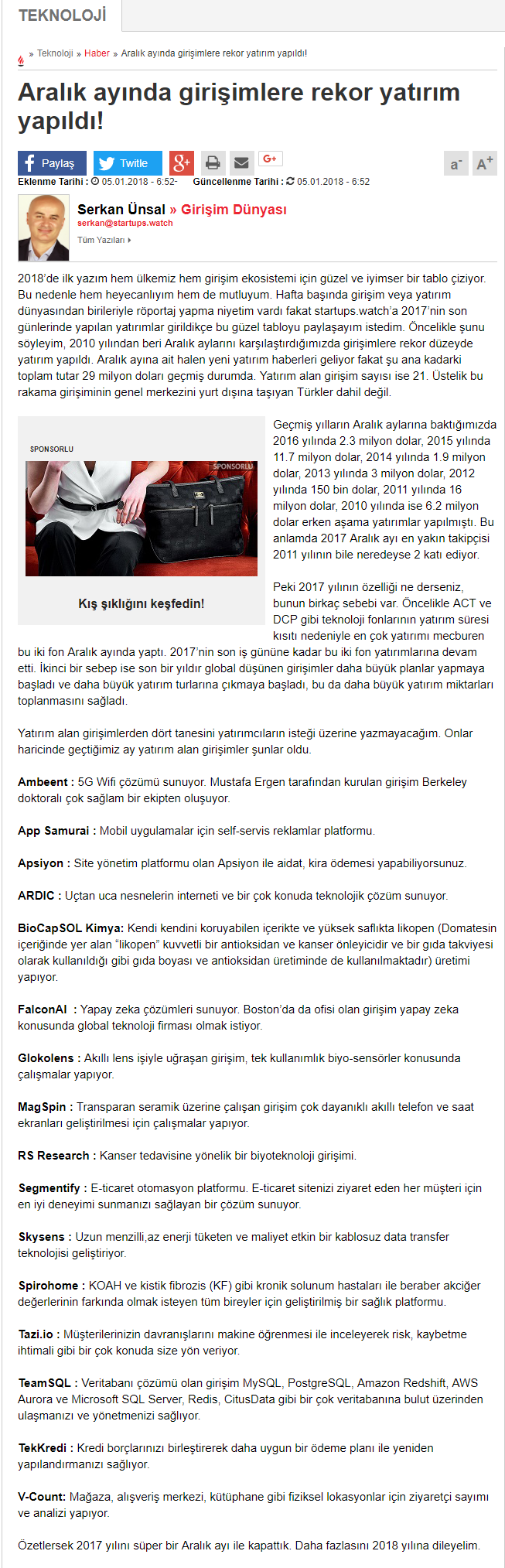 Aralık ayında girişimlere rekor yatırım yapıldı!